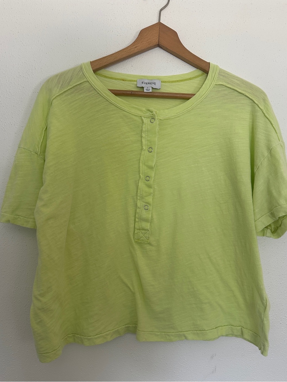EVEREVE Lime Green Snap Button Short Sleeve Henley Top Large